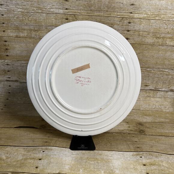 Pottery Guild of America Large Cake Plate-Hand-Painted Tulips-13.5-1940s Vintage - Picture 7 of 15